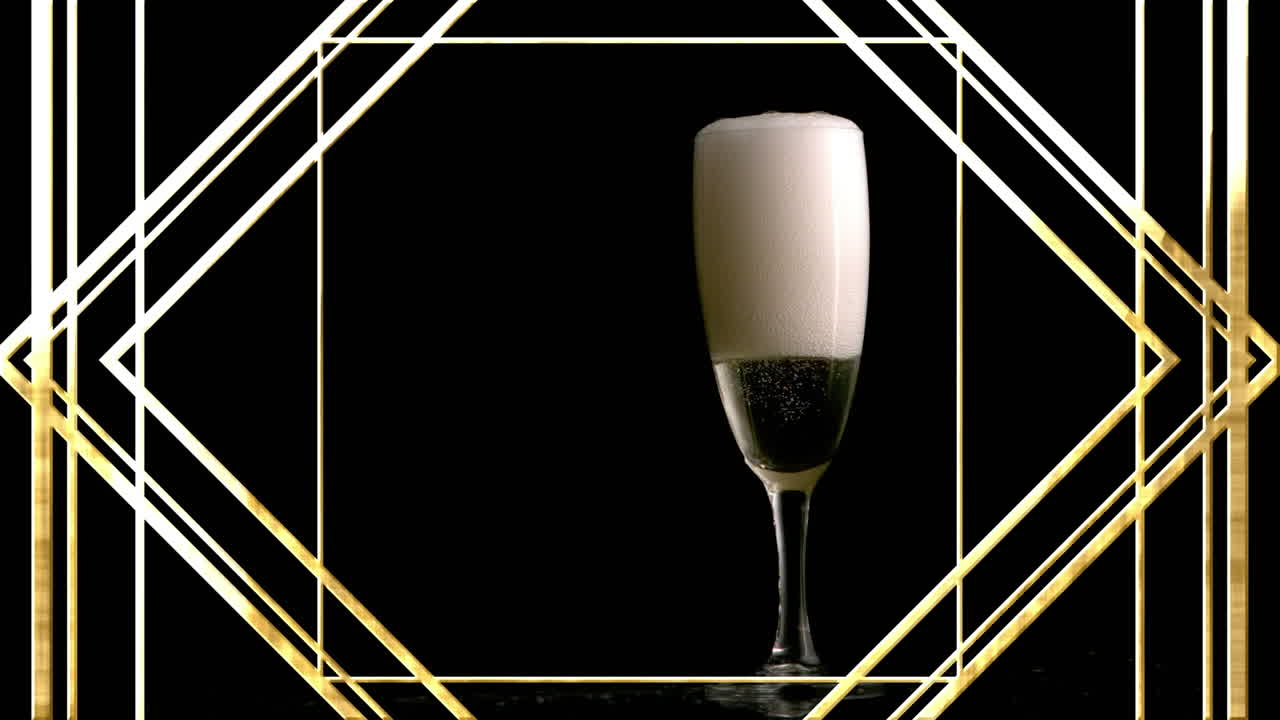 animación de formas sobre un vaso de champán sobre un fondo negro