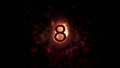 animation of 8 text in burning flames over brown background