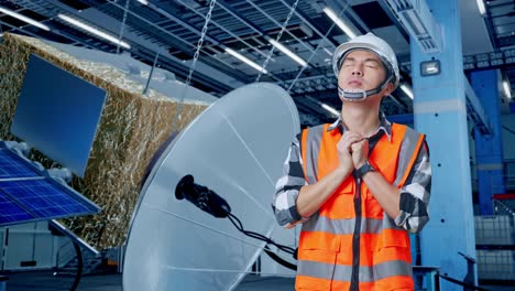ingeniero en la instalación de satélites y paneles solares