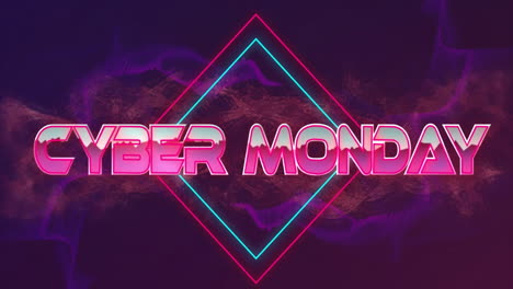 animación del texto de cyber monday sobre el fondo de patrón de neón