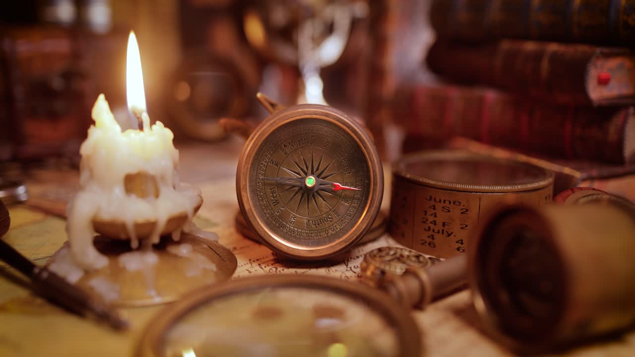 viajes y aventuras de estilo vintage. vintage vieja brújula y otros artículos vintage en la mesa.