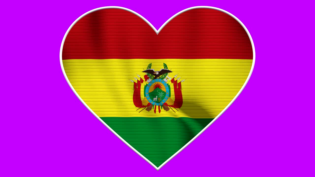 Bolivia Heart Love Flag Loop - Realistic 4K flag waving in the wind. Seamless loop with highly detailed fabric texture