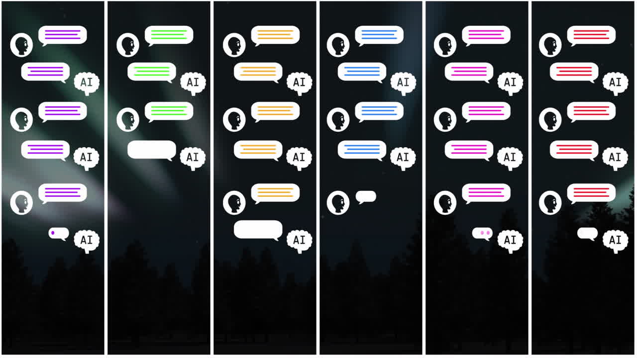 animación del procesamiento de datos digitales y conexiones con íconos de chatbot artificial
