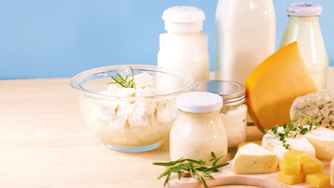 assorted dairy products on a blue background