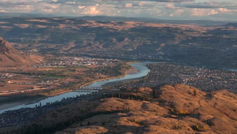 kamloops sunset elegance: aerial view with desert landscape and the thompson river