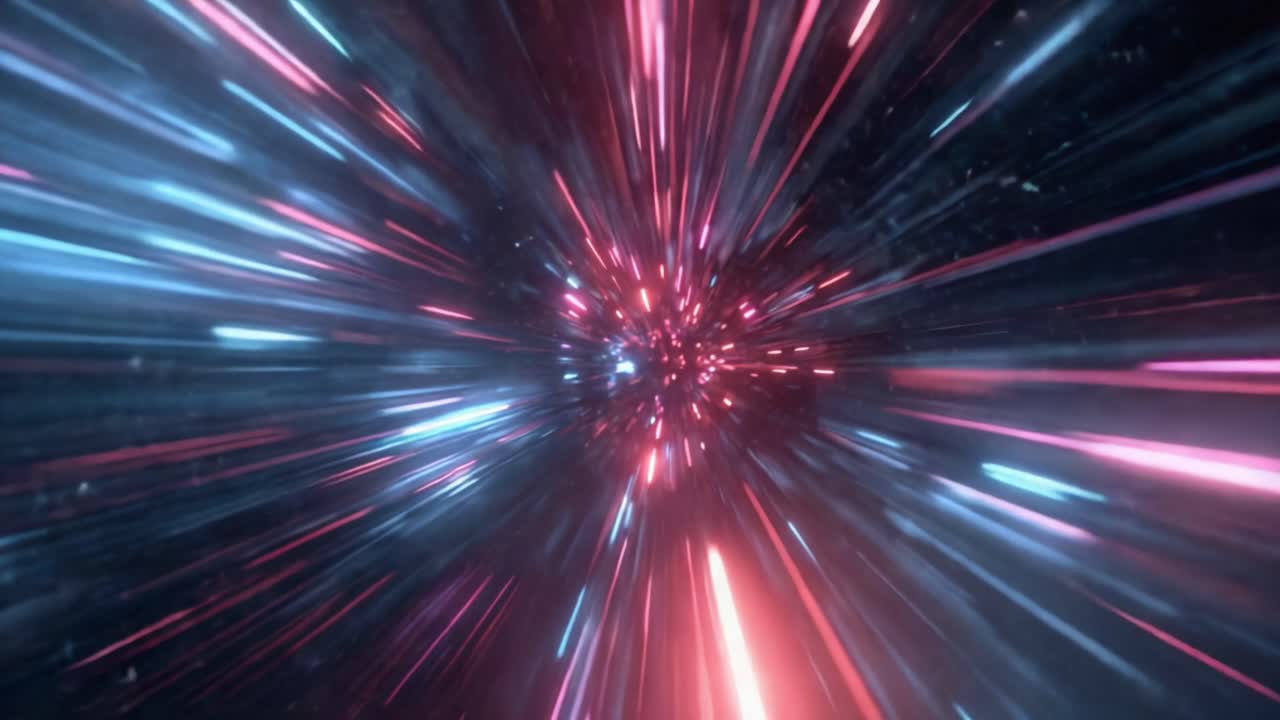 Esplorando le profondità delle scie luminose colorate: un viaggio attraverso uno spazio e un tempo vibranti con impulsi dinamici di energia e movimento.