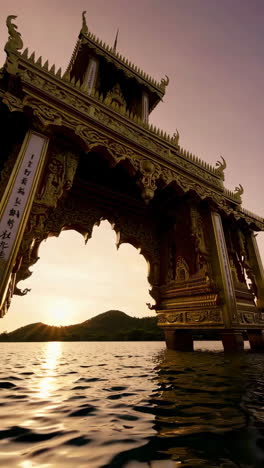 golden temple architecture at sunset over water