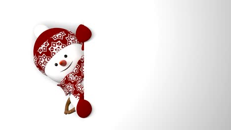 hombre de nieve gracioso con sombrero rojo saludando con las manos y sonriendo. hermosa animación de dibujos animados en 3d con pantalla verde. tarjeta de felicitación animada. feliz navidad y feliz año nuevo concepto.