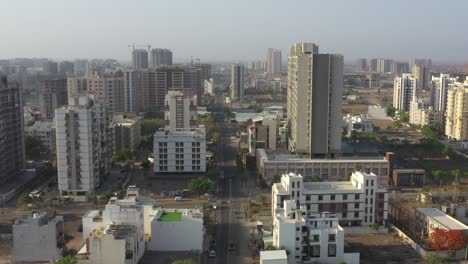 aerial view of modern city with highrise buildings