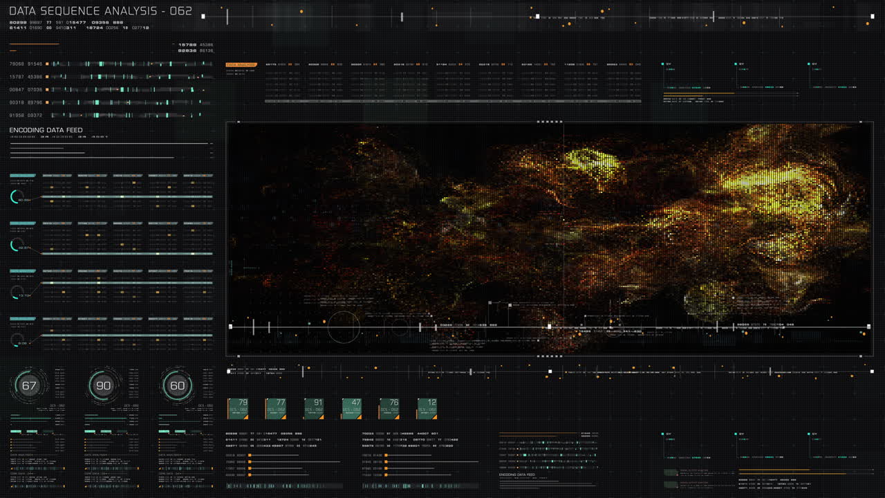 인공 신경망 지능 분석 헤드 업 디스플레이 배경의 미래형 홀로그램 데이터 시퀀스 시뮬레이션