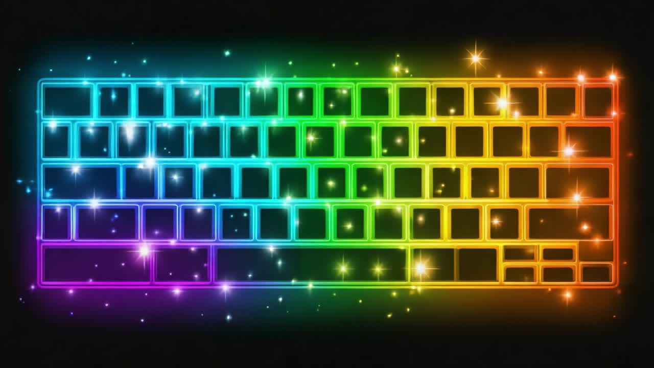 A Vibrant Rainbow Keyboard with Glimmering Stars - A Colorful Keyboard Design Illuminated in a Sparkling Spectrum of Colors on a Dark Background, Perfect for Gamers and Tech Enthusiasts