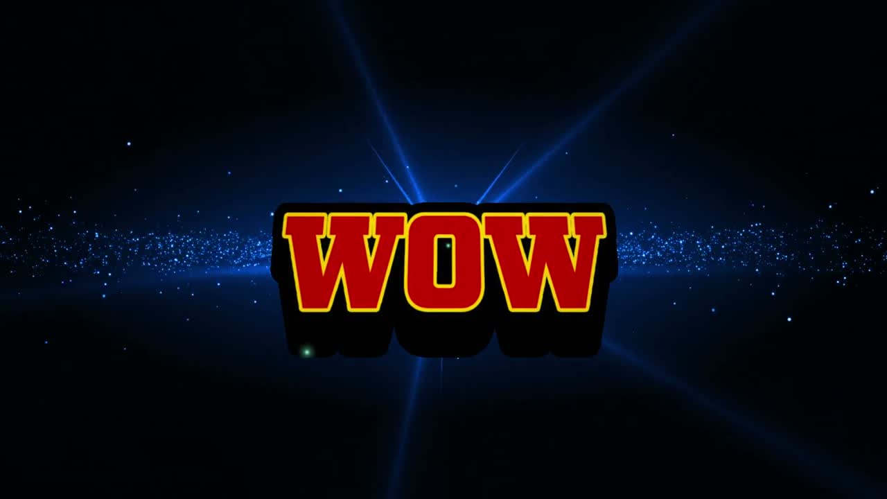 검은 바탕에 와우 텍스트와 반점의 애니메이션