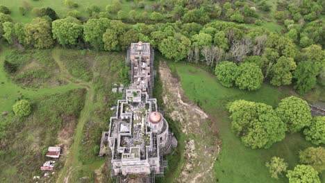 Aerial-View-Of-The-Haunted-Architecture-Of-Hamilton-Palace-In-Uckfield,-United-Kingdom