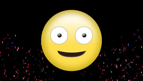 Animación-De-Confeti-Multicolor-Cayendo-Y-Emoticono-Sobre-Fondo-Negro