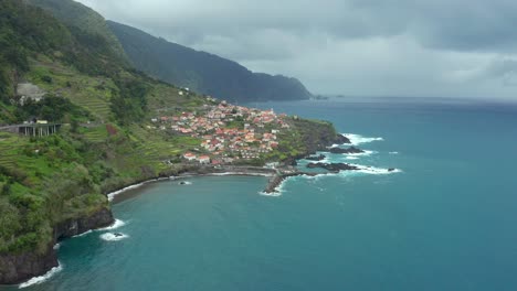 aerial shot of seixal coastal village in madeira, portugal