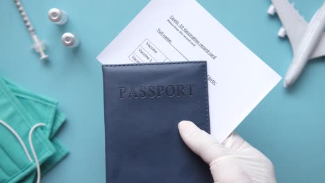 passport with covid-19 vaccination record and protective measures