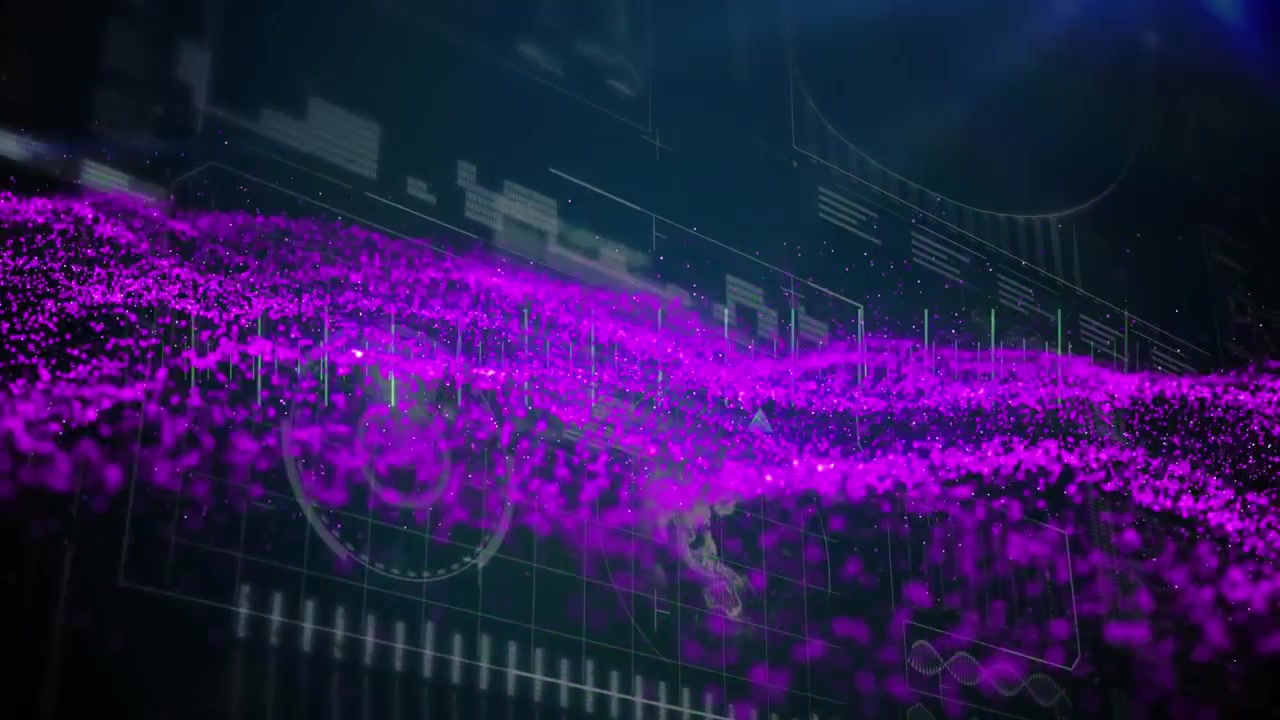 Animation of light spots over data processing on black background