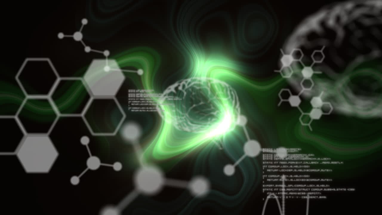 animación de cerebros humanos y procesamiento de datos sobre un fondo negro