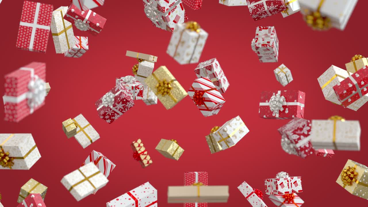 은 배경 에 새해 선물 들 이 떨어지고 있다