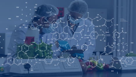 animación del procesamiento de datos científicos sobre diversos científicos en el laboratorio