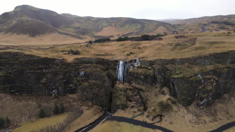 Aerial-shot-of-Gljufrabui,-next-to-Seljlandsfoss-in-Iceland-2