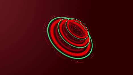 círculos digitales de apariencia futurista con vista 3d sobre un fondo rojo