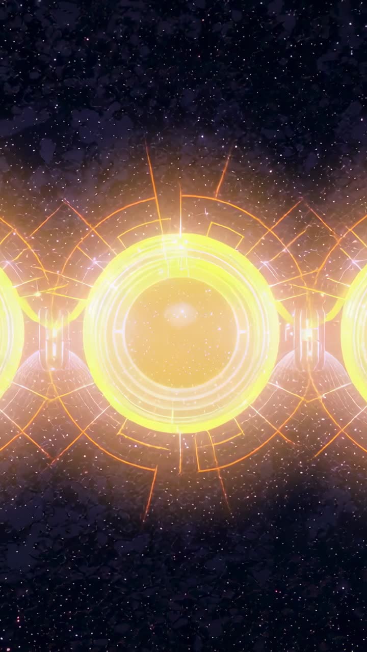 Vertical video: Pulsing after signal, central core sending data to flanking cores in star field