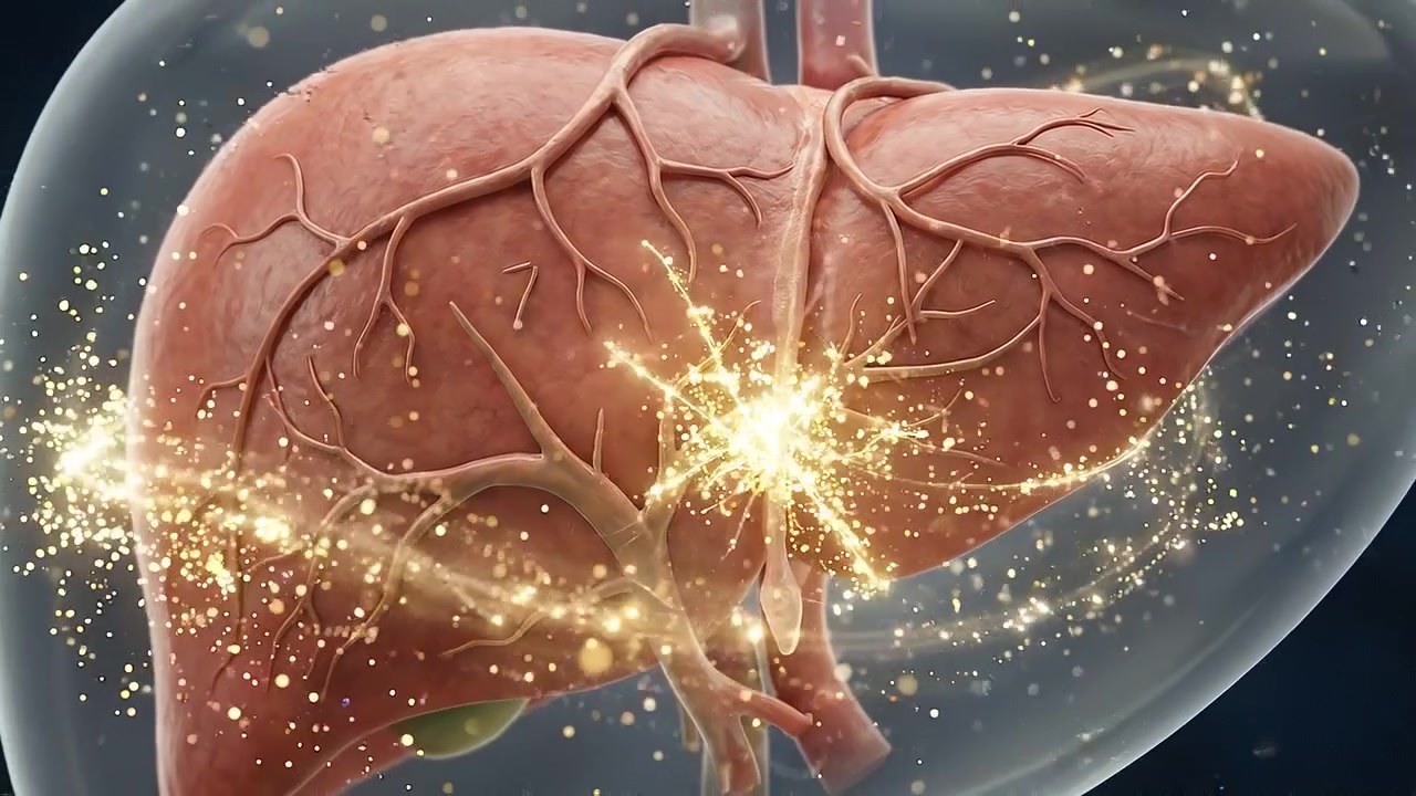 Isolated liver enclosed within transparent blue medical sphere in medical view