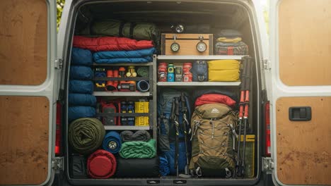 optimally organized van interior for adventurers: a detailed look at camping gear and storage solutions to enhance your outdoor experience