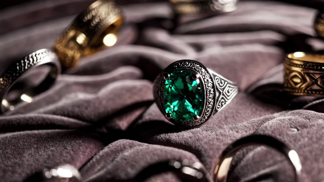 Elegant Emerald Ring Among Other Rings