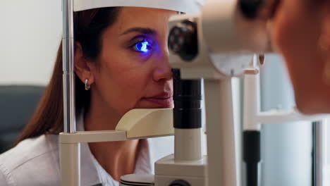 eye exam with slit lamp