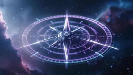 a glowing futuristic compass set against a cosmic backdrop