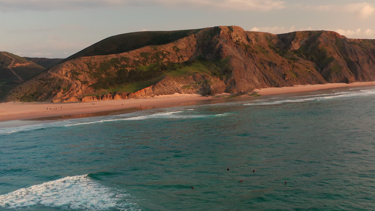 Aerial: The surf beaches of Cordoama and Castelejo in the Algarve, Portugal