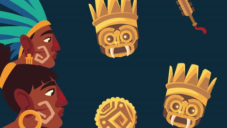 culture aztec natives profiles and golden idols animation