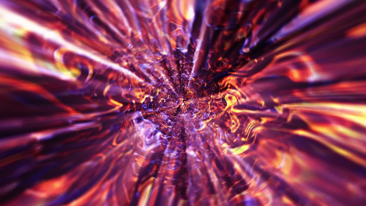 fantasía abstracta brillante oro amarillo púrpura energía túnel de luz con luces y partículas fondo abstracto para vj música disco 4k 3d bucle sin costuras caleidoscopio psicodélico