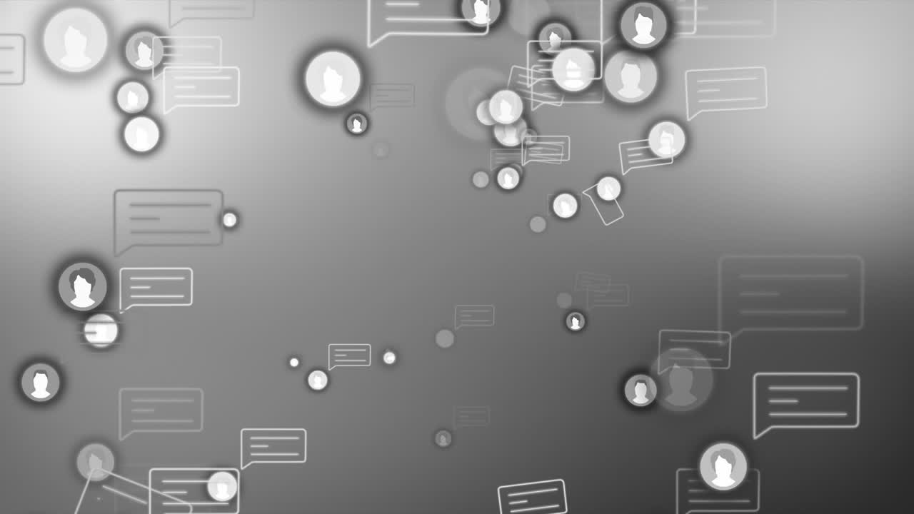 animación de iconos de medios sobre un fondo gris