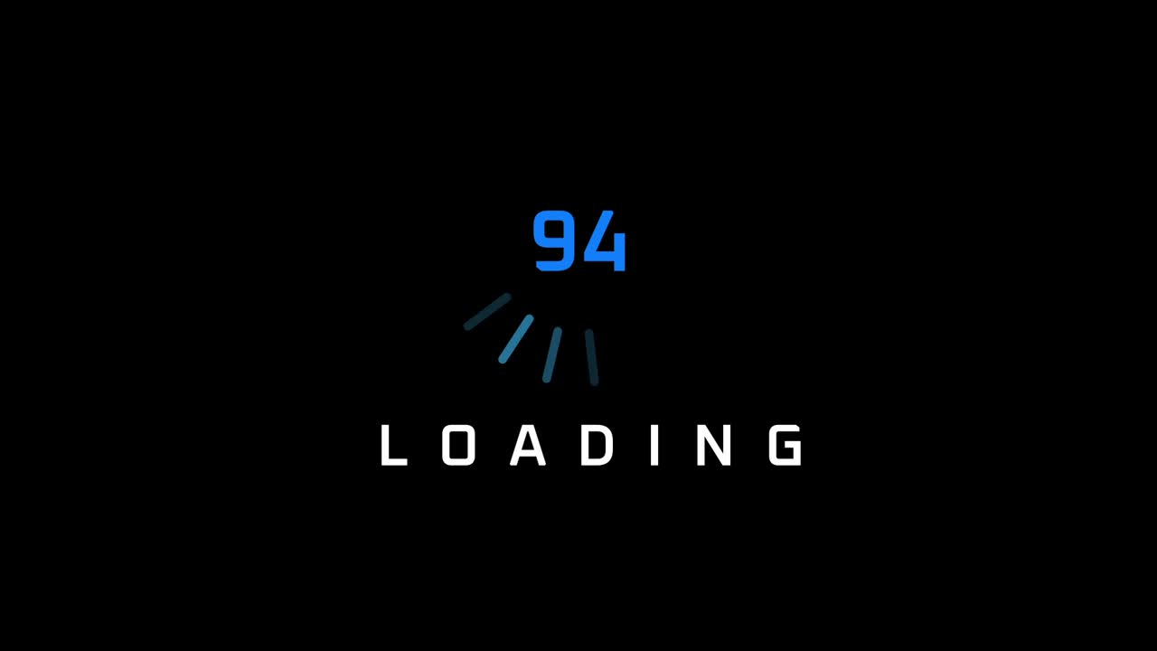 Loading Interface After Effect Animation Template with radial spinner lines, percentage text on black background