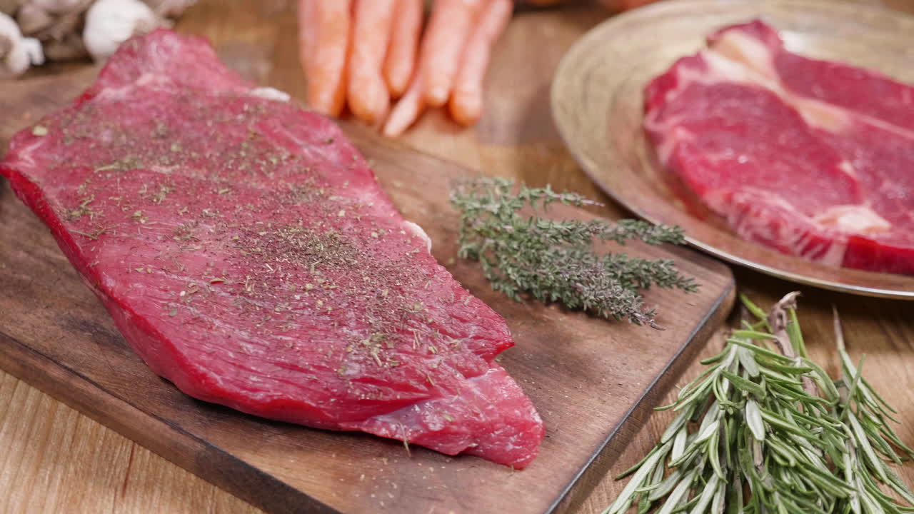 Raw Beef Steak with Herbs and Vegetables