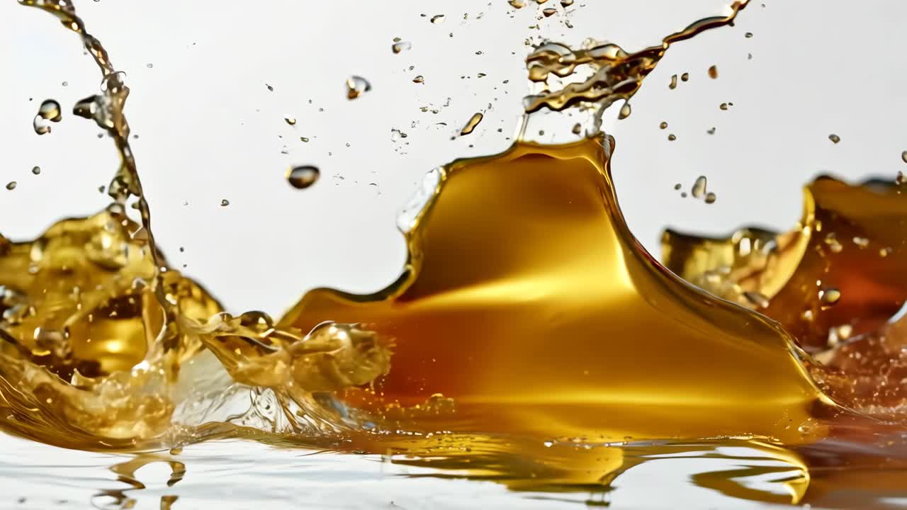 A splash of liquid with a splash of foam. The liquid is brown and the foam is white