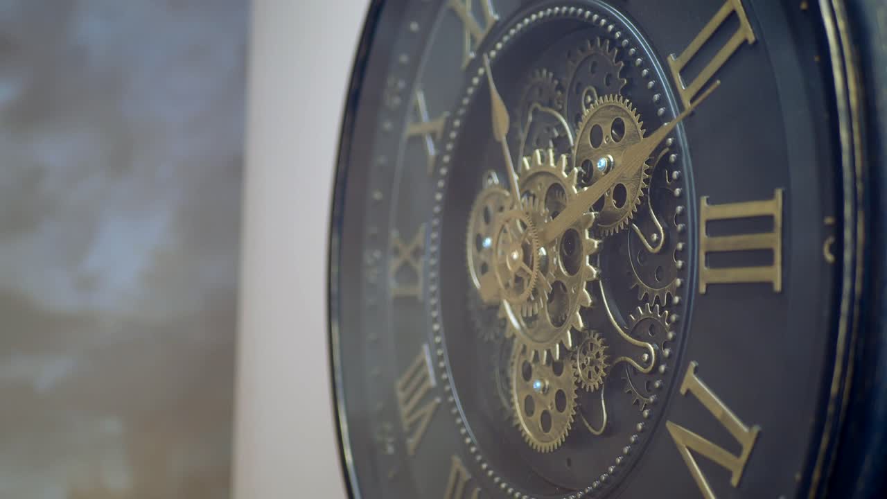 Close-up of a Clock with Visible Gears