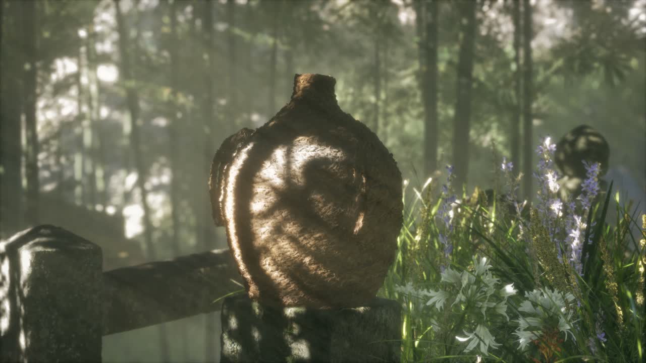 bosque de bambú de japón y hierba verde de prado con luz natural