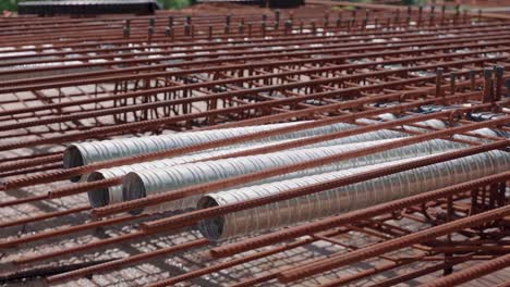 metal reinforcing bars or rebar on a construction site waiting for the concrete to be poured