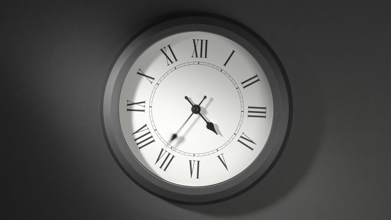 Latin Clock Face in Time Lapse on Dark Grey Wall