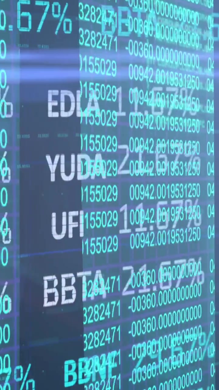 Animation of financial data processing and biometric fingerprint in background