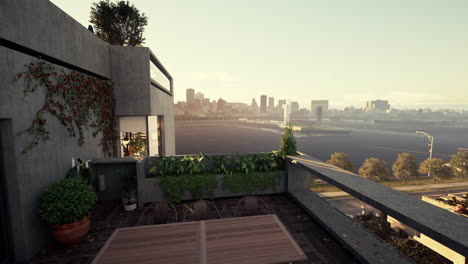 modern rooftop balcony with cityscape view