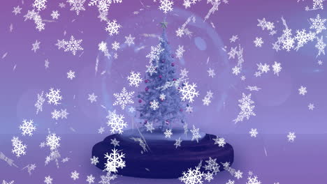 animation of snow falling over snow globe on blue background