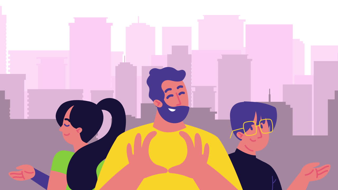 도시 풍경 에 있는 세 사람