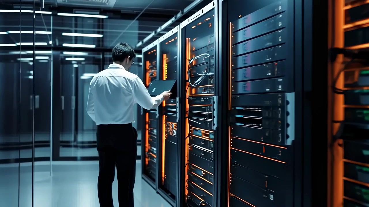 IT Engineer Performing Maintenance in a Server Room