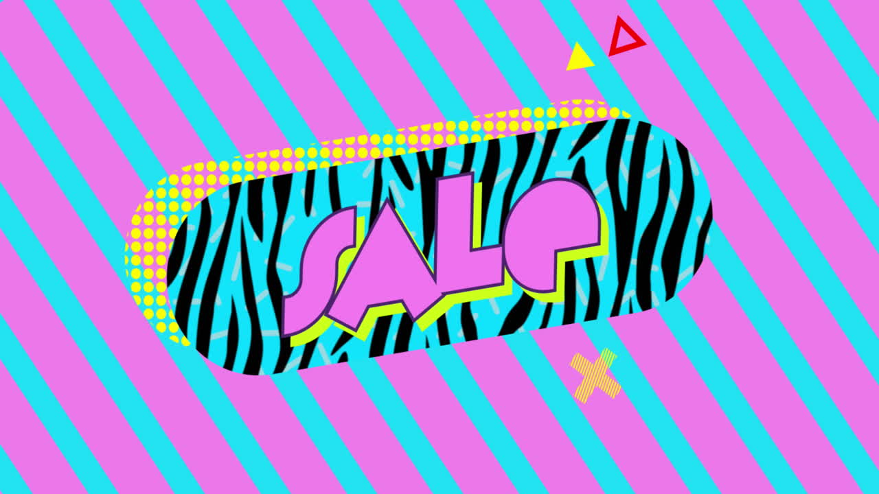 gráfico de venta enorme en rosa y turquesa con rayas diagonales de fondo