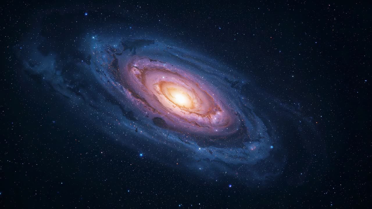 Ambito di puntamento che cattura galassia a spirale nello spazio con bracci rosa-azzurri e scie di polvere da studiare